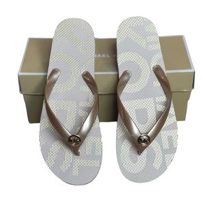 NEW Michael Kors Flip Flops - Size 11 - Cream/Gold
